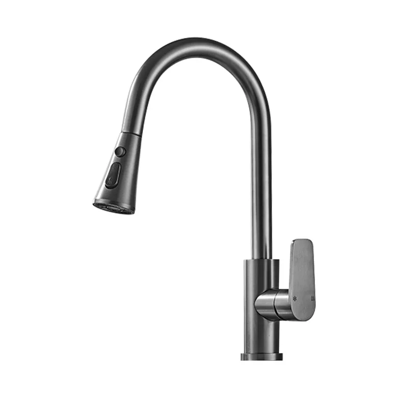 Household faucet, kitchen splash proof, kitchen faucet, pull-out hot and cold adjustable faucet