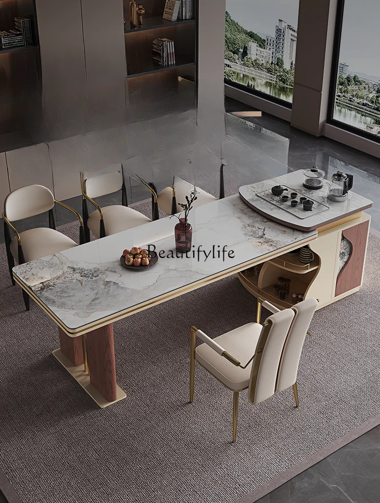 

Kitchen Island Dining Table Integrated Modern Minimalist Stone Plate Inverted Light Luxury High Sense