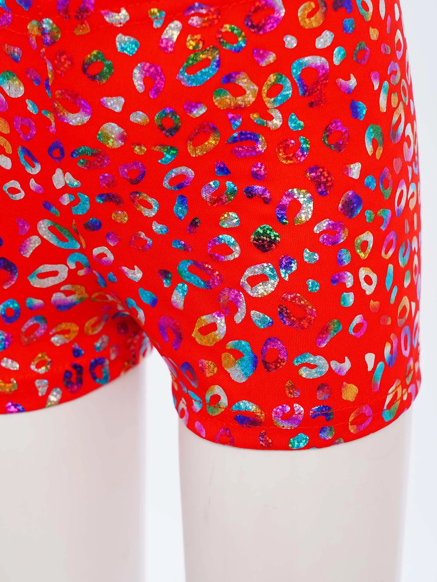 Crianças jazz dança shorts discoteca festa desempenho trajes crianças metálico leopardo impressão shorts cintura elástica boxer shorts