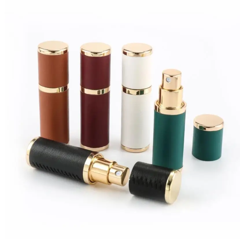 Luxury leather perfume bottles 5ml fine mist atomizer spray bottle with gold pump glass inner bladder ni02