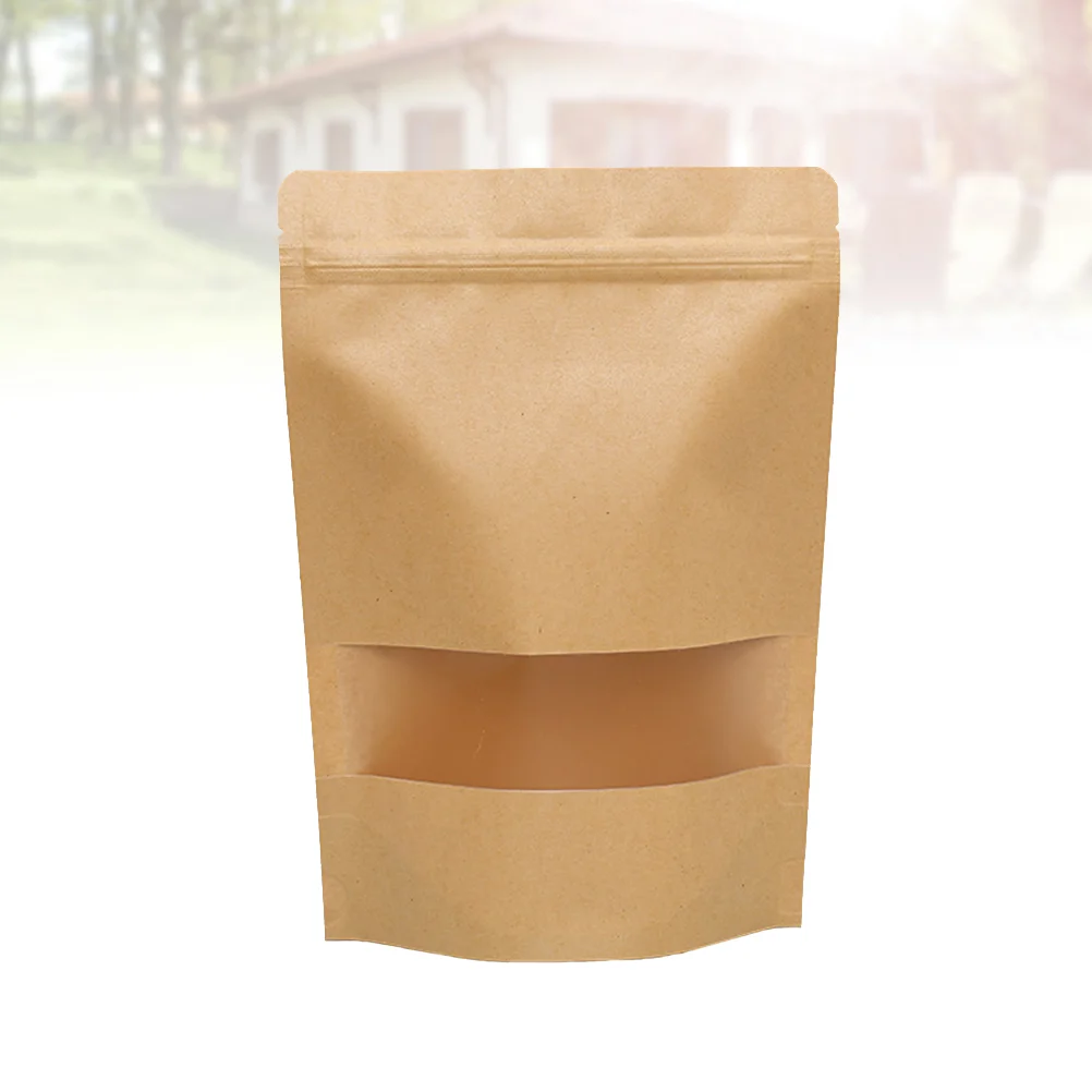 50PCS Packing Kraft Papers Window Food Bag Stand up Gift Dried Fruit Tea Packaging Pouches Zipper Self Sealing Bags (10x15cm)