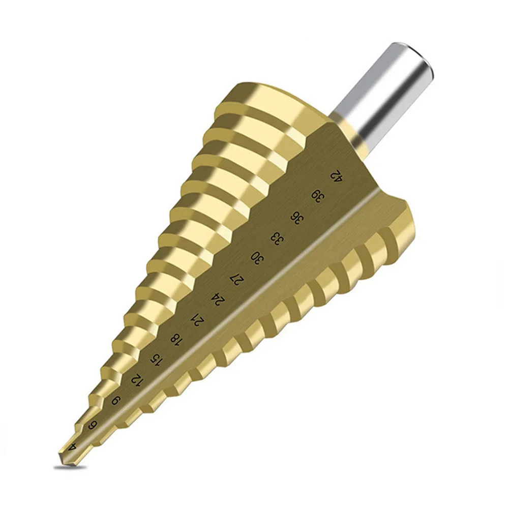 Set di punte da trapano a gradino da 4-42 mm Fresa per flauto dritto in titanio per la lavorazione del legno Apri foro per nucleo in lamiera di alluminio per legno