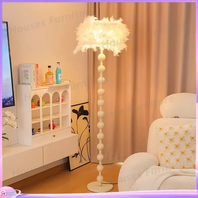 For Feather Floor Lamp Nordic Standing Light Living Room Bedroom Bedside Decor Warm Atmosphere Ins Style Vertical Desk Lamp