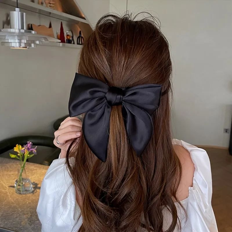 Elegant Bow Ribbon Hair Band Women Hair Tie Girls Solid Satin Bowknot Scrunchies Ponytail Large Rubber Bands Hair Accessories