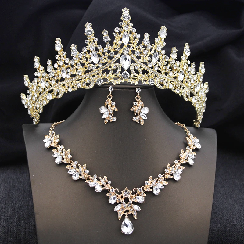 Barocke Opal-Rosa-Brautschmuck-Sets mit Diademe und Kronen, 3-teiliges Halsketten-Ohrring-Set für die Braut, Hochzeit, Kronen-Sets, Zubehör – Detail 1