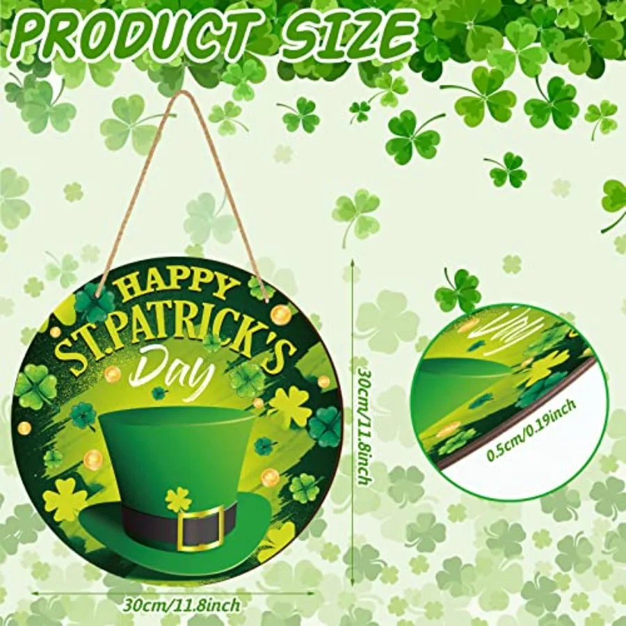 St. Patrick's Day Welcome Door Sign Happy St. Patrick's Day Wooden Hanging Decor St Patricks Wreath Sign Ornament for Irish Hom