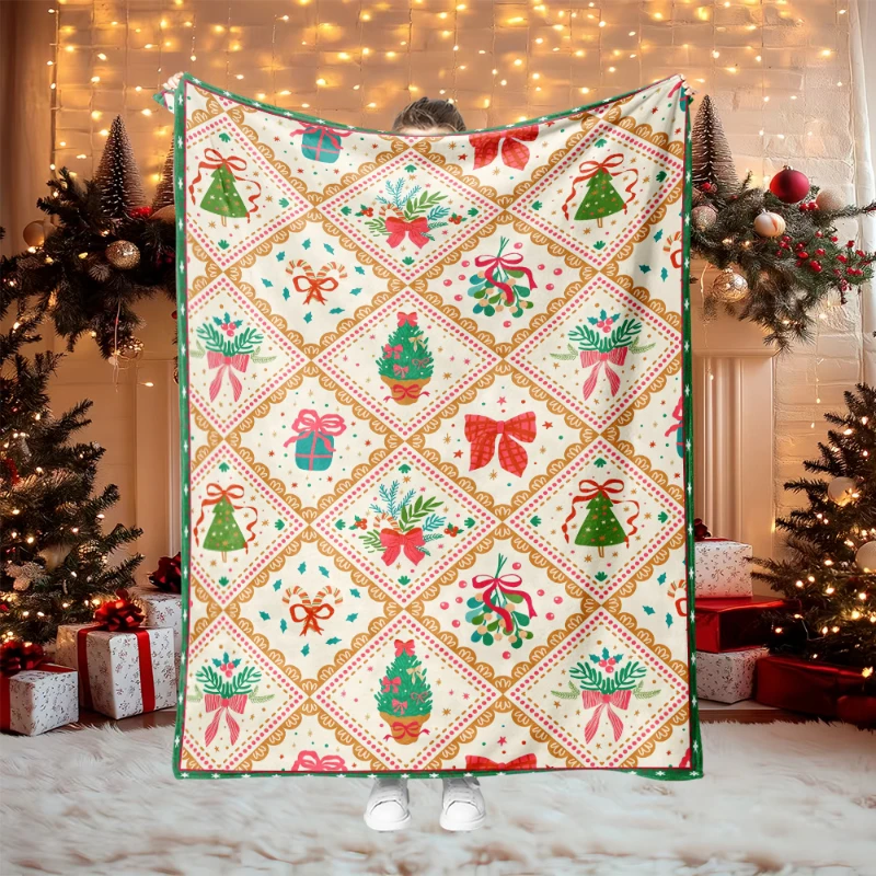 Candy Cane Star Xmas Full Print Throw Blanket,Warm Living Room,Lap Cover,Birthday Anniversary Home Casual Gathering Present