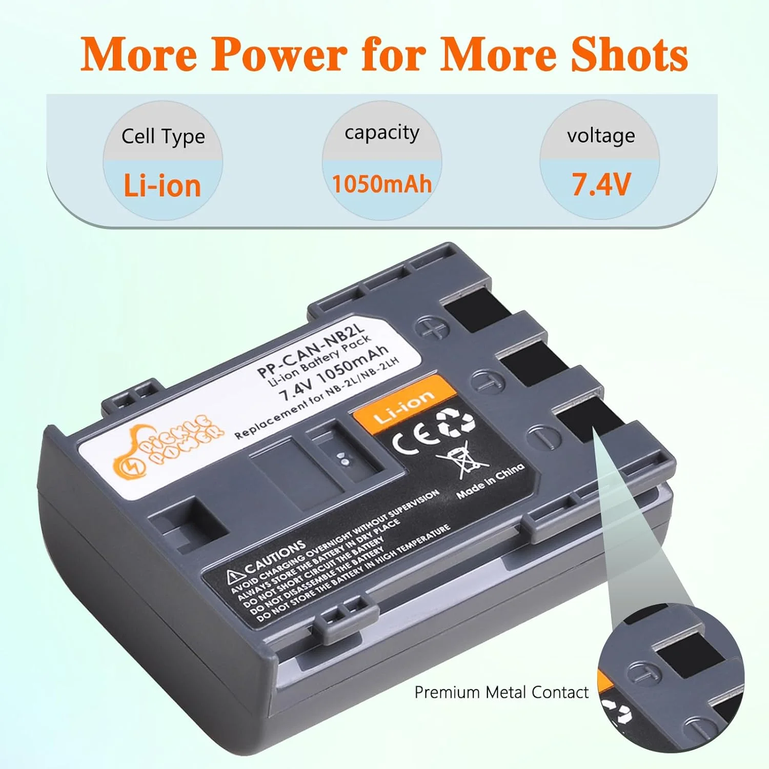 Pickle Power NB-2L NB-2LH Battery for Canon Rebel XT XTi PowerShot G7 G9 S70 S80 S60 S50 S30, Charger for NB2L NB2LH