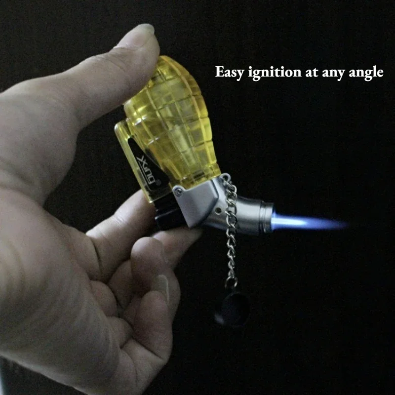Portable Mini Welding Torch Lighter, Refillable Gas Jet Flame Windproof Lighter Transparent Creativity Design Lighter with Chain