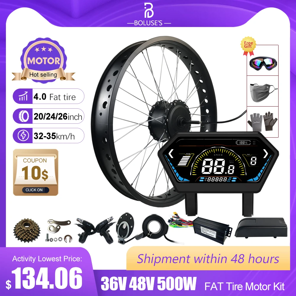 500W Fat Tire Brushless Gear Rear Rotate Hub Motor Wheel 20 26Inch*4.0 Size For Electric Bicycle Conversion Kit