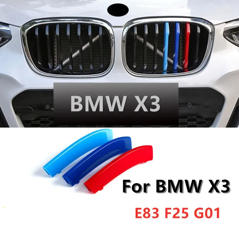 3pcs Front Grille Strip For BMW X3 E83 2007-2010 F25 2011-2017 G01 2018-2020 Motorsport Power M Trim Cover