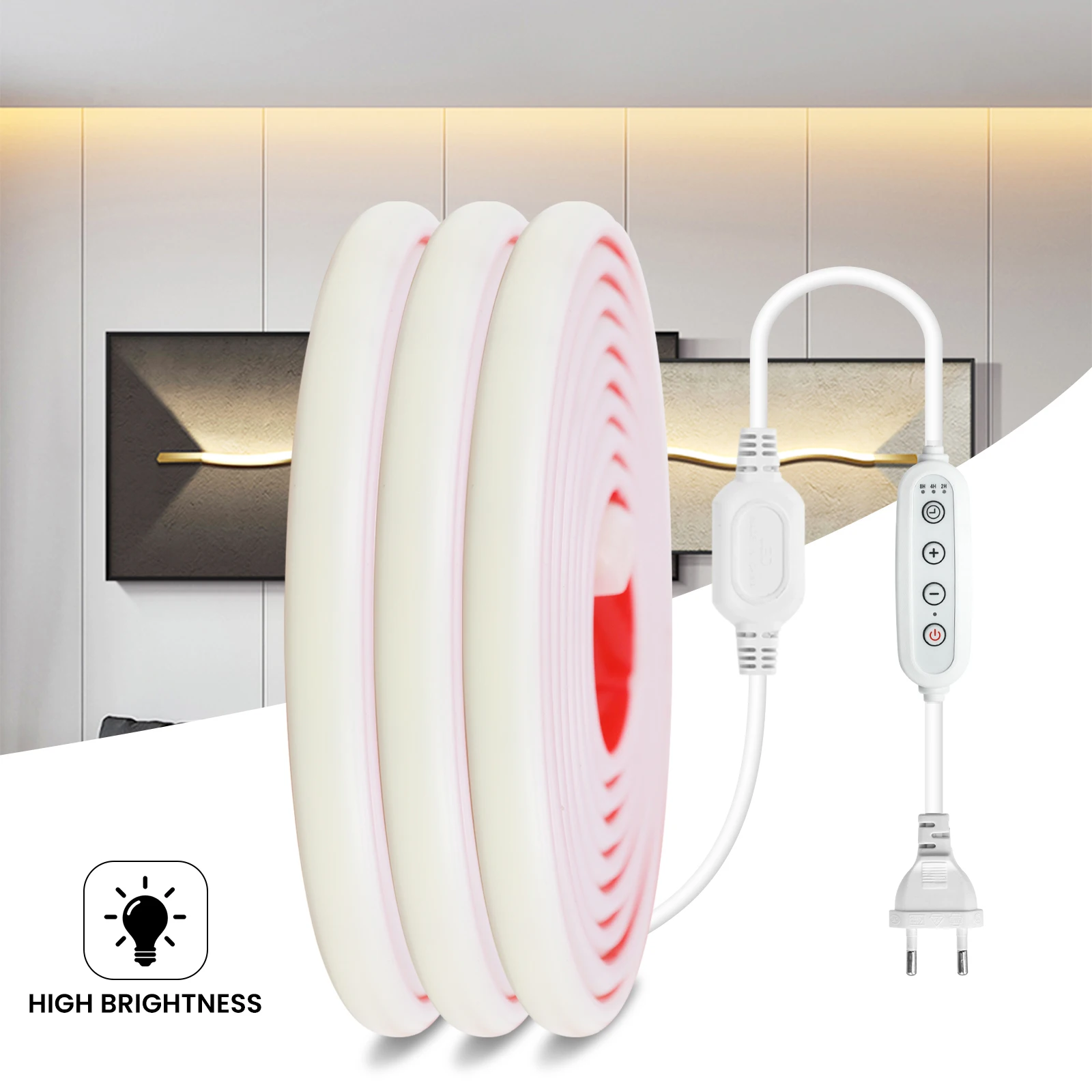 Dimmable Switch 220V COB Neon LED Strip Light EU Power Dimmer Kit Bright Adhesive Tape Flexible 288LEDs/M Waterproof Room Decor