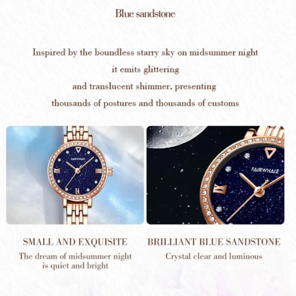 Mark Fairwhale Minimalist Women's Quartz Watch Starry Sky Stainless Steel Unique Waterproof Beautiful Design for Ladies