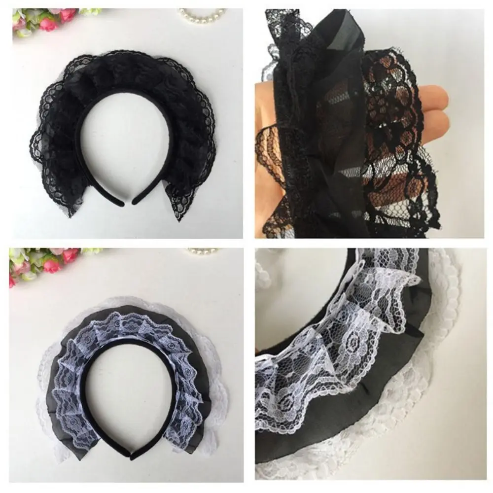 الحلو ثلاثة طبقة الدانتيل لوليتا Headbands خادمة تأثيري التصوير الدعائم تكدرت الدانتيل أغطية الرأس لوليتا الشعر هوب المرحلة #3