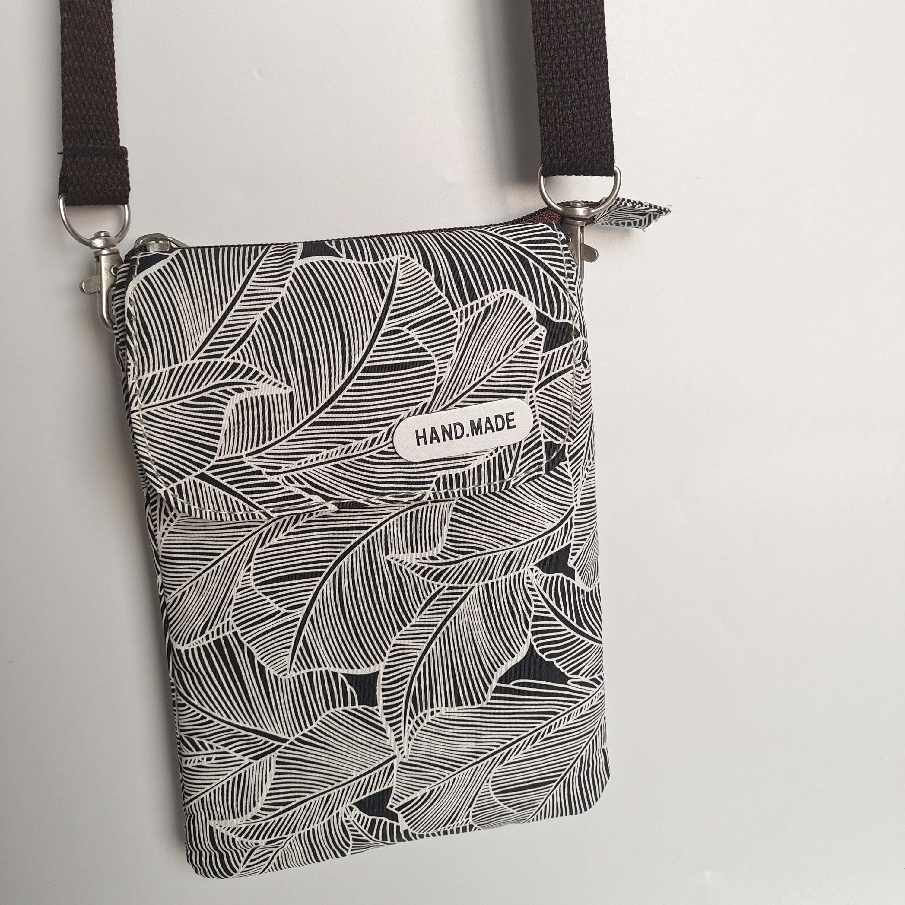 Borsa per cellulare messenger a 5 strati in tessuto con grande schermo in foglia da giardino borsa a tracolla da donna