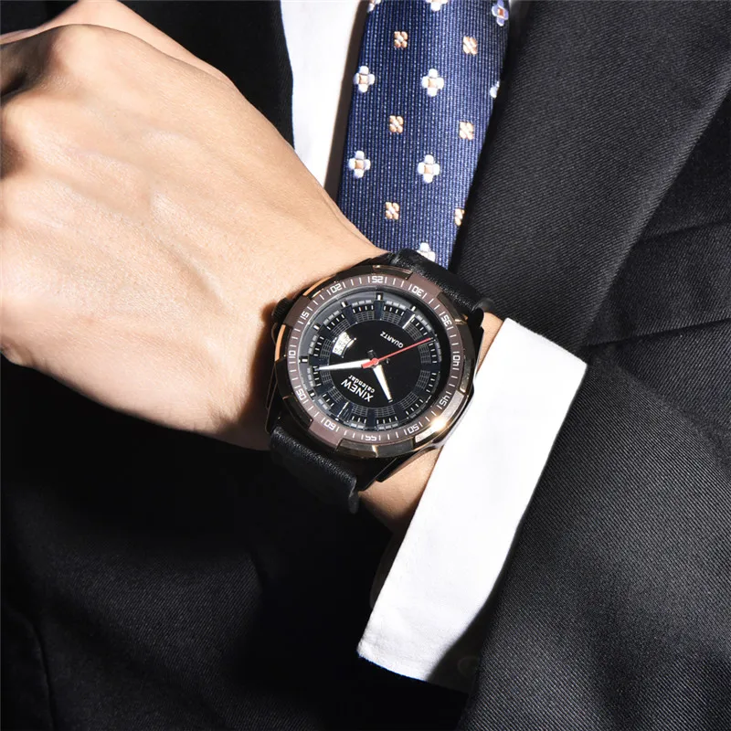 Men XINEW Brand Watches Students Fashion Leather Band Simple Date Quartz Cheap Watch Erkek Barato Saat Relogios Masculinos 2024