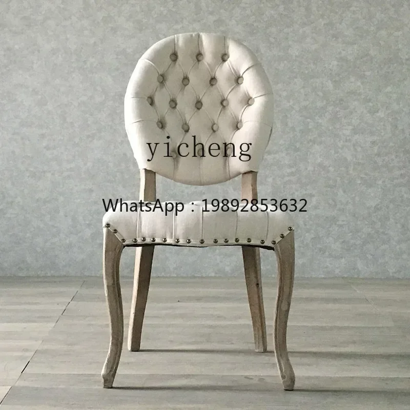 French Chair Classical Dining Chair round Back Pull Buckle Retro Domestic Club Manicure Leisure Chair