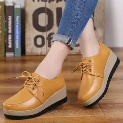Sapatos plataforma com renda para mulheres, mocassins de couro, tênis feminino, tênis de cunha, mocassins casuais, marca, 2022