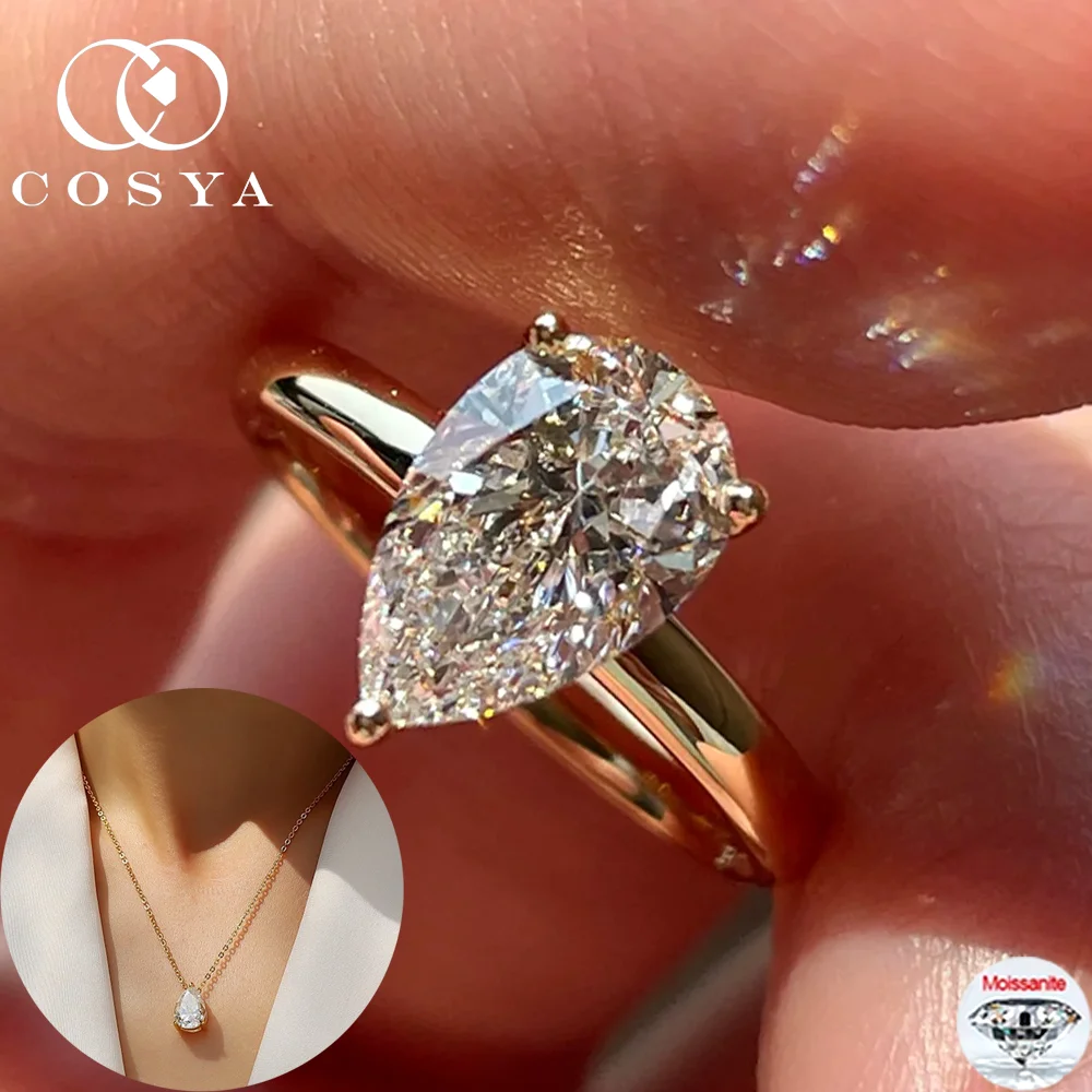 

COSYA 1-4CT грушевидной огранки D Цвет Муассанит Кольцо/Ожерелье для женщин S925 Серебро D VVS1 Лабораторный бриллиант в форме капли Подвеска Ювелирные изделия