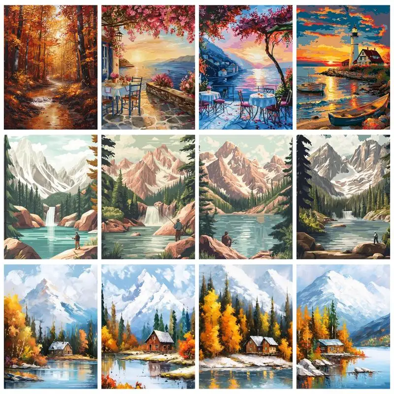 RUOPOTY Full Round Diamond Painting Landscape Mosaic Embroidery Tree Rhinestones Cross Stitch Wall Art