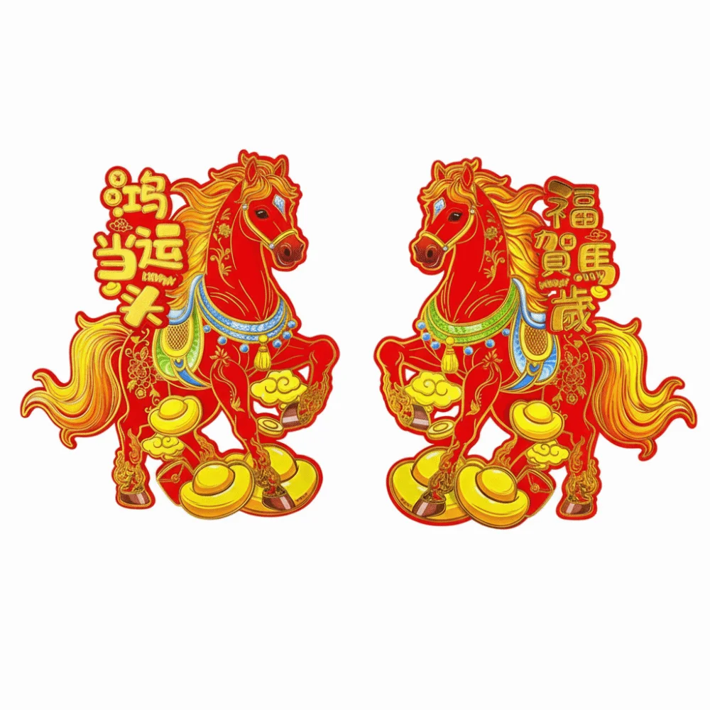 Horse Pattern Lunar New Year Couplet Year 2026 Flocking 3D Horse Sticker Spring Festival Stickers Spring Festival
