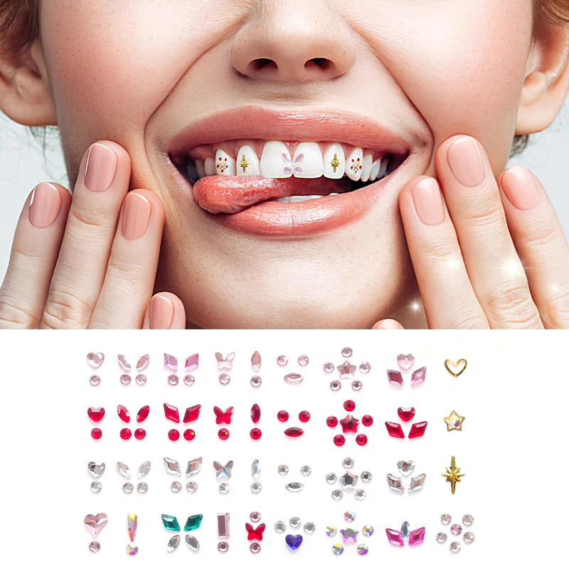 Dental Gems, Crystal Diamond Set DIY Tool Jewellery in Various Shapes and Colours, Facial 、Tooth and Skin Decorations