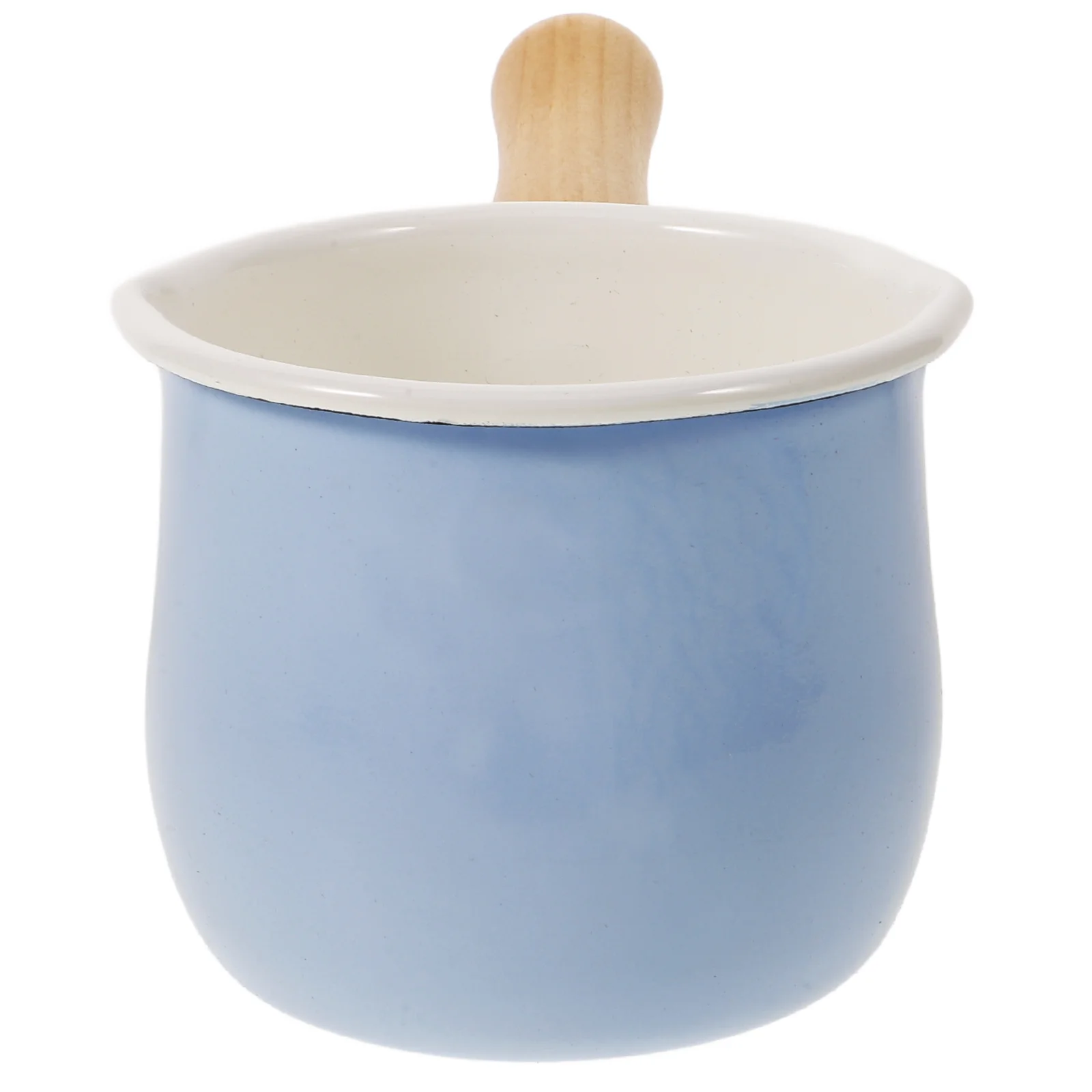 

Small Sauce Pan Enamel Cookware Plate Pot with Handle Wooden Baby Food Multi-function Saucepan