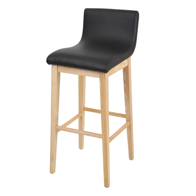 American solid wood bar stool modern simple high leg curved wood bar chair ash wood upholstered bar back stool