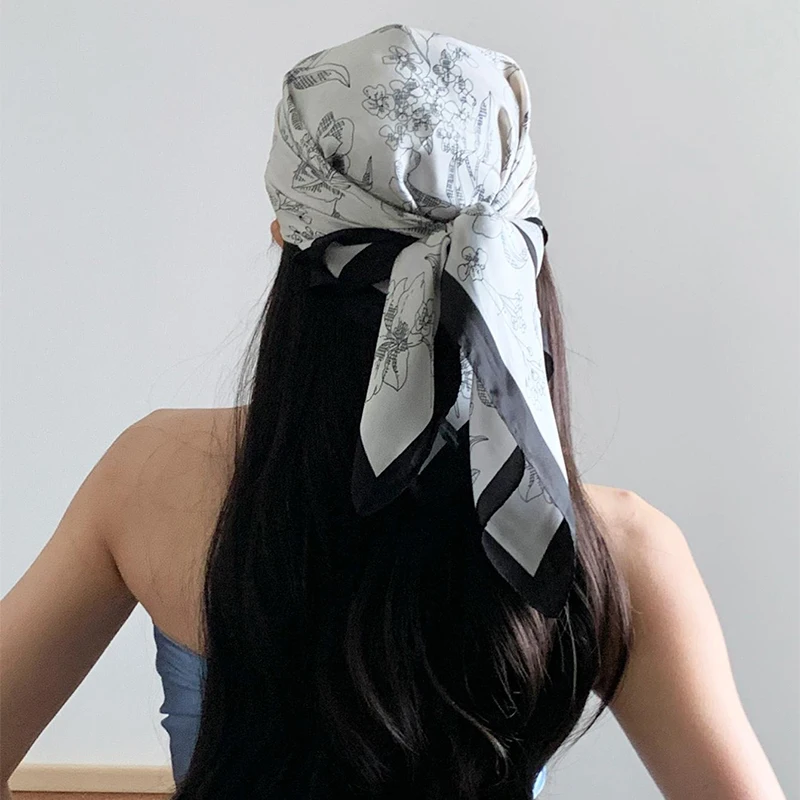 Luxury Brand Silk Square Scarf Women flower Neck Hair Tie Band Beach Hijab Kerchief Head Headbands Bandana Female Foulard 70cm