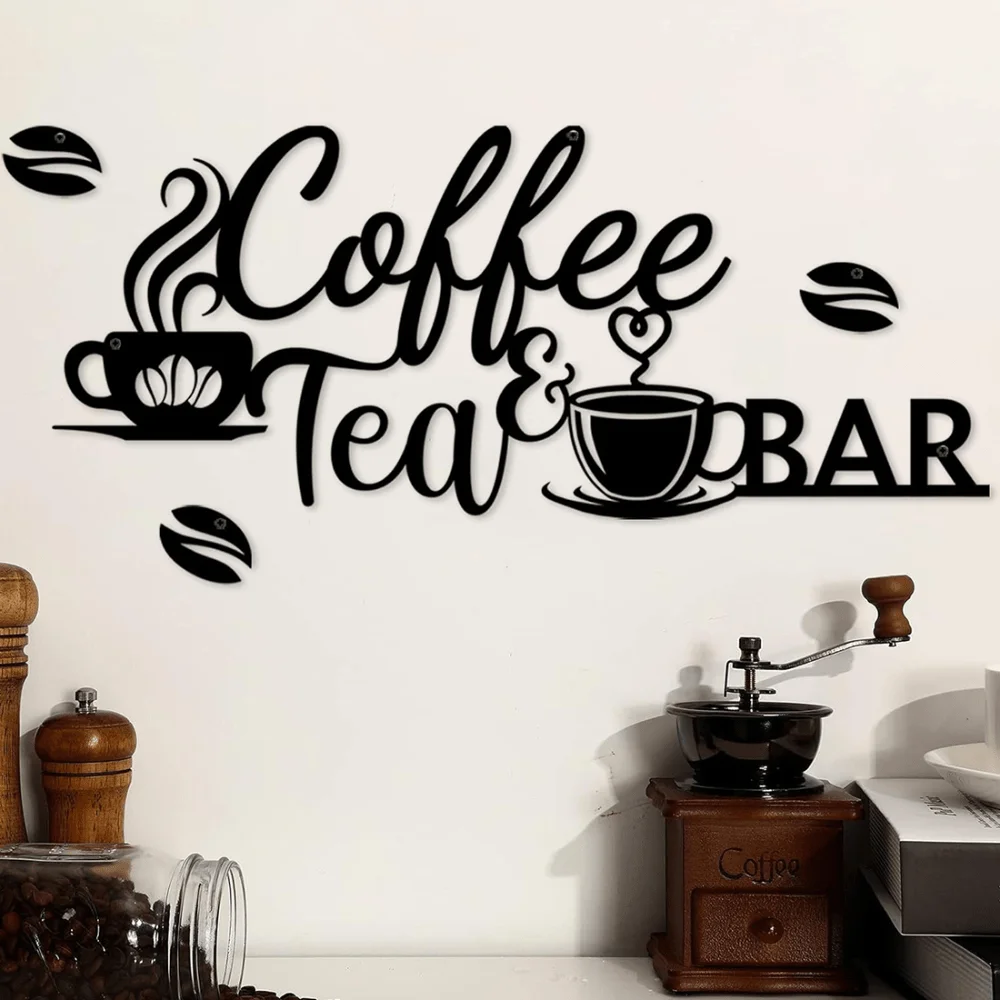 4pcs Metal Coffee Bar Sign | Coffee Bean Pattern Decor – Stylish Home & Office Coffee/Tea Bar Ornament