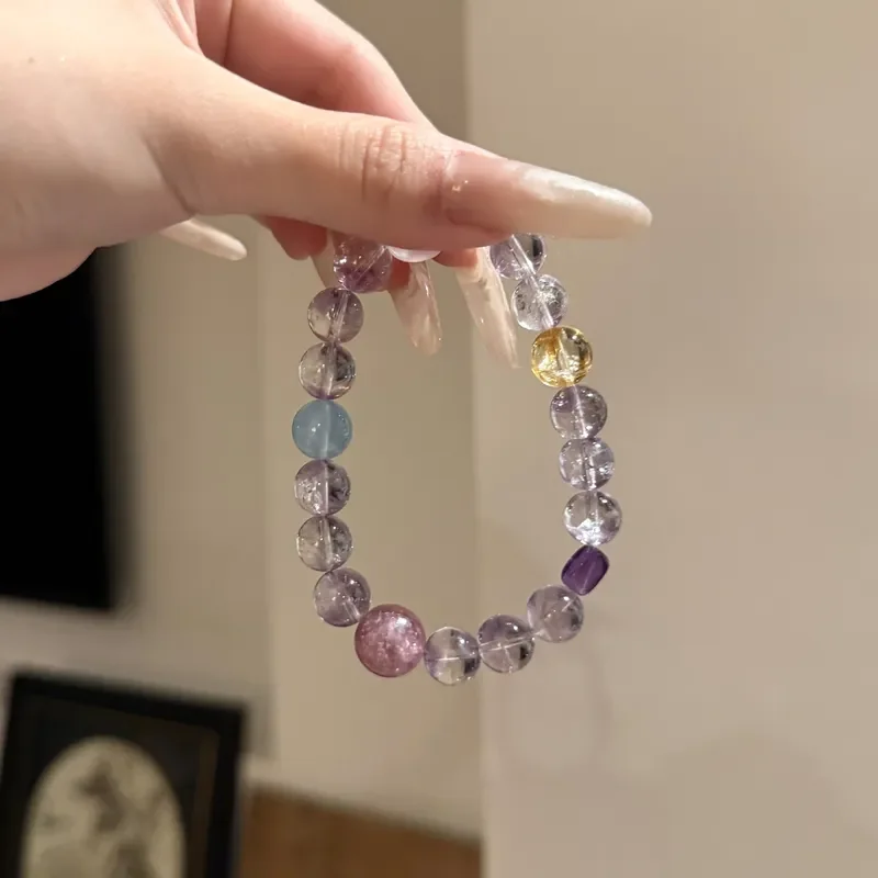 Natural amethyst bracelet light luxury niche exquisite aquamarine design purple lithium mica women's stacked bracelet jewelry