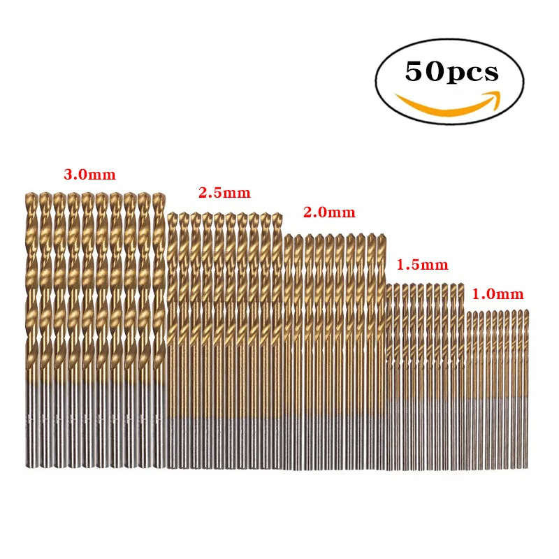 

50pc Twist Drill 1-3mm Hand Electric Drill DIY Woodwork Drill Titanium Plated Natural Color Bit Tool Accessories Set