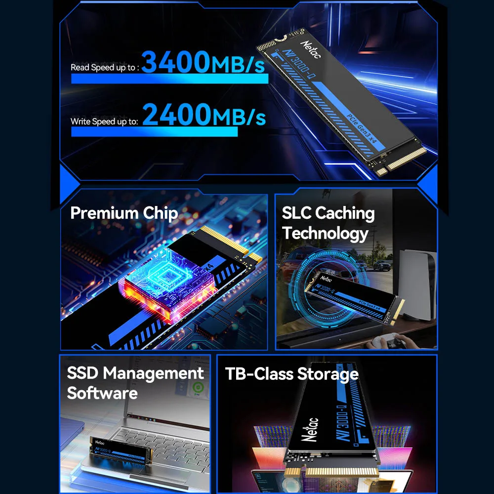 Netac M.2 NVMe SSD 512GB 1TB 2TB PCIe3.0 3400MB/s 2280 PCIe Gen3x4 NVMe Internal Solid State Drive for Laptop Desktop
