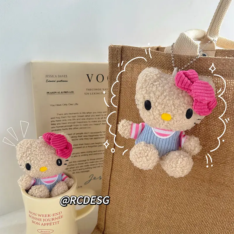 Hello Kitty Keychain Sanrio Accessories Plush toys kawaii kt Love Buckle Plush Doll Toys Fashion Bag Pendant Hanging for Gifts