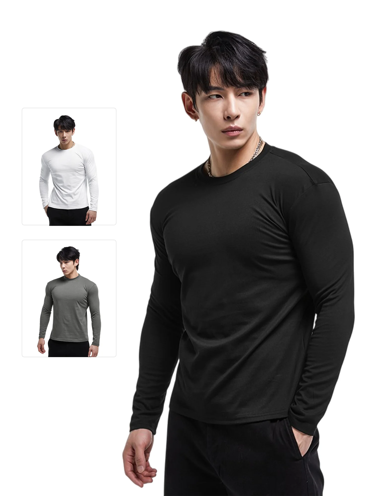 

Bla Fitn Sport T-irt round Ne Long Sve Base irt f High Collar Inner Wear Autumn Winter New Sle Men's irt