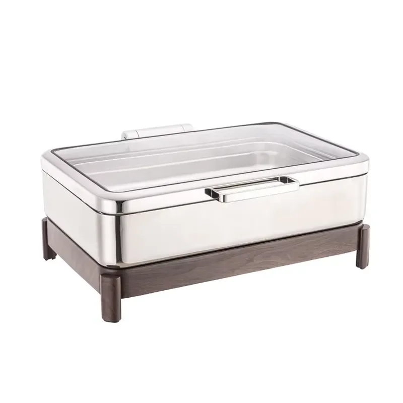 Chafing Dish with Wood Grain Stand Induction Chafing Dish Food Warmer Chafer Buffet