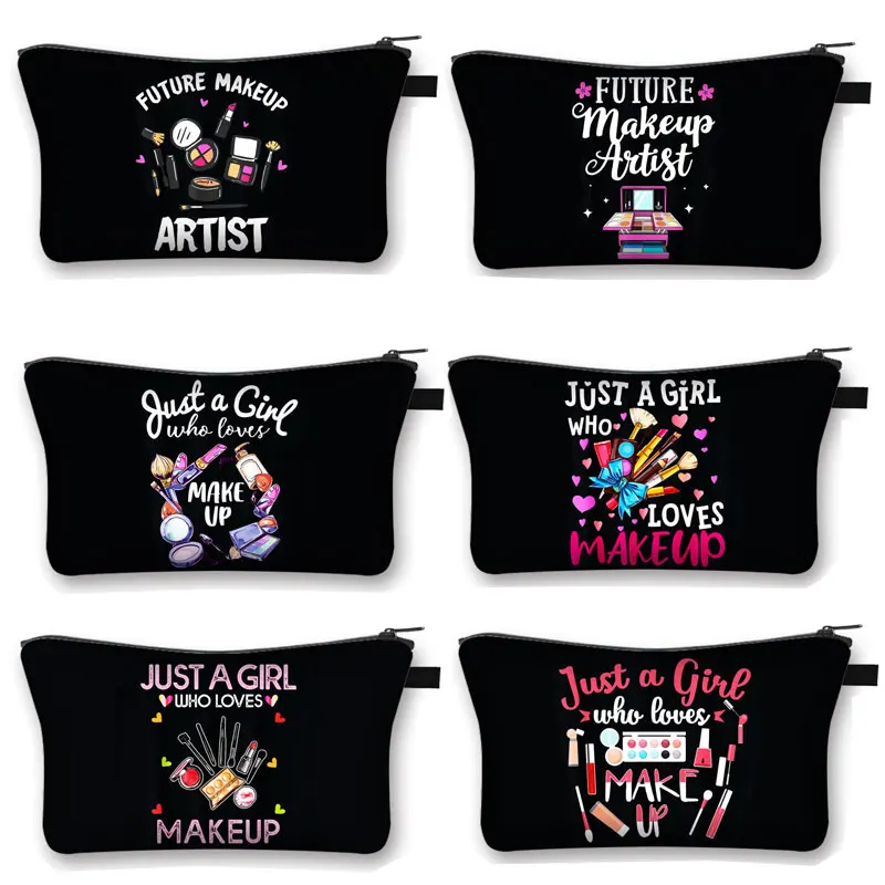 

A Girls Loves Makeup Print Cosmetic Case Women Makeup Bags Lipstick Organizer for Cosmetics Bag Zipper Pouch Girls Toiletry Bag