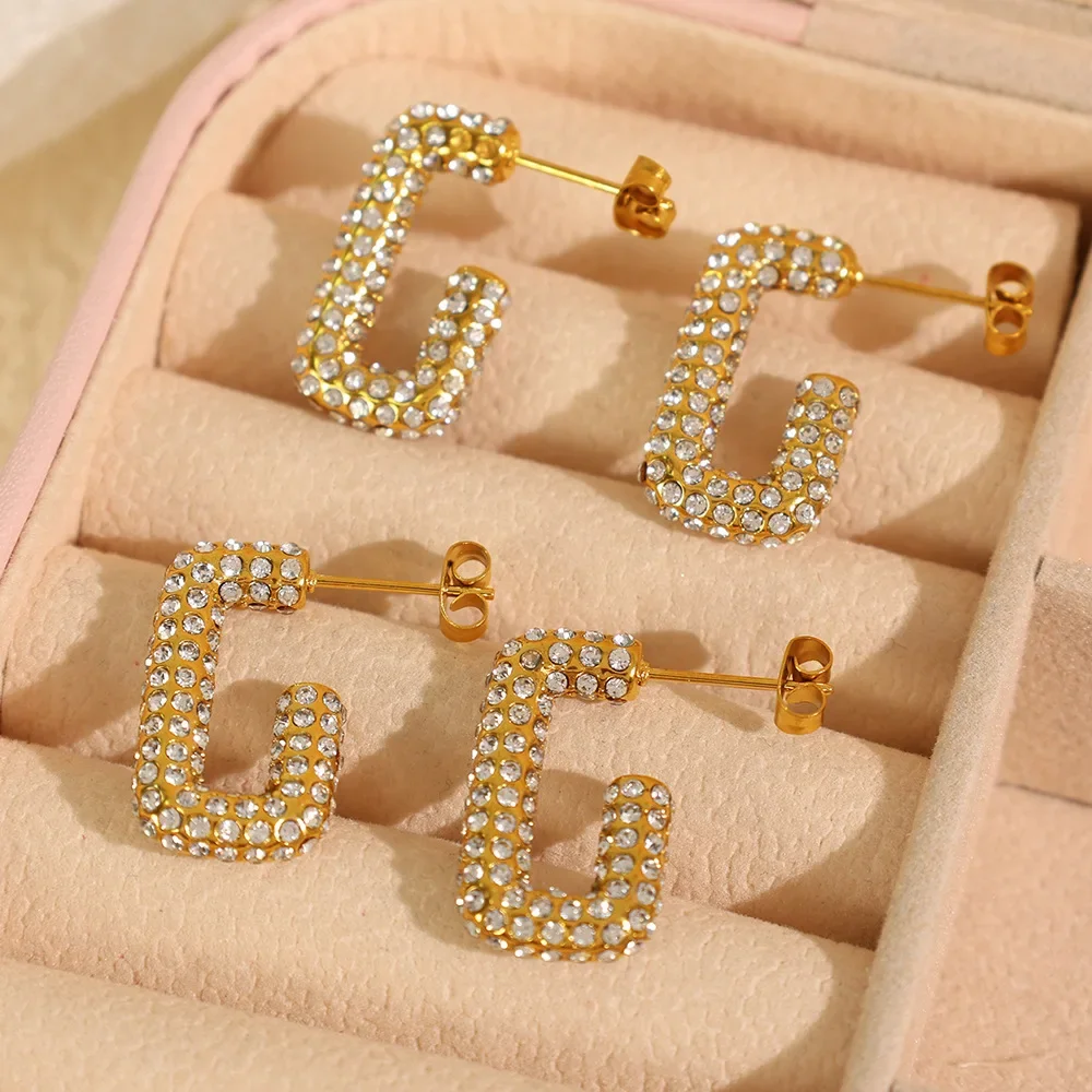 

European and American style diamond-encrusted oval featuring unique geometric-shaped earrings for women