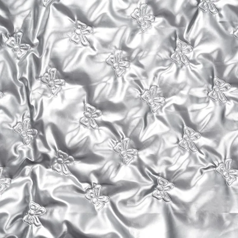 20/50/100cm*145cm Silver Color PU Leather Embossing Cotton Lining Fabric Christmas Quilting Fabric for DIY Sewing Luggage Bag
