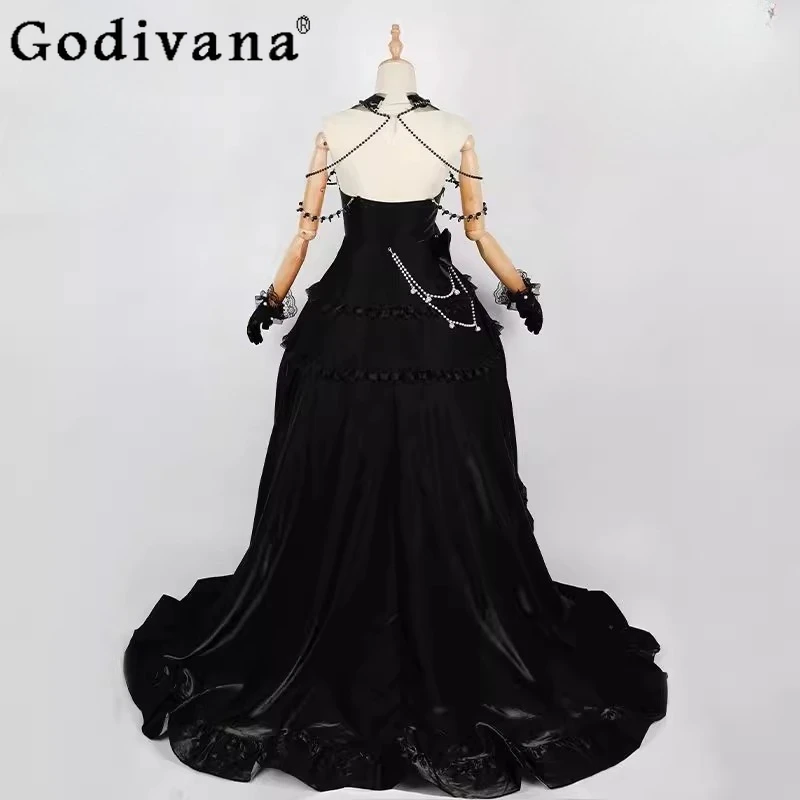 فستان تنكري للعبة القوطية للنساء للهالوين باللون الأسود للحفلات التنكرية مجموعة فستان أداء لعب الأدوار النسائية