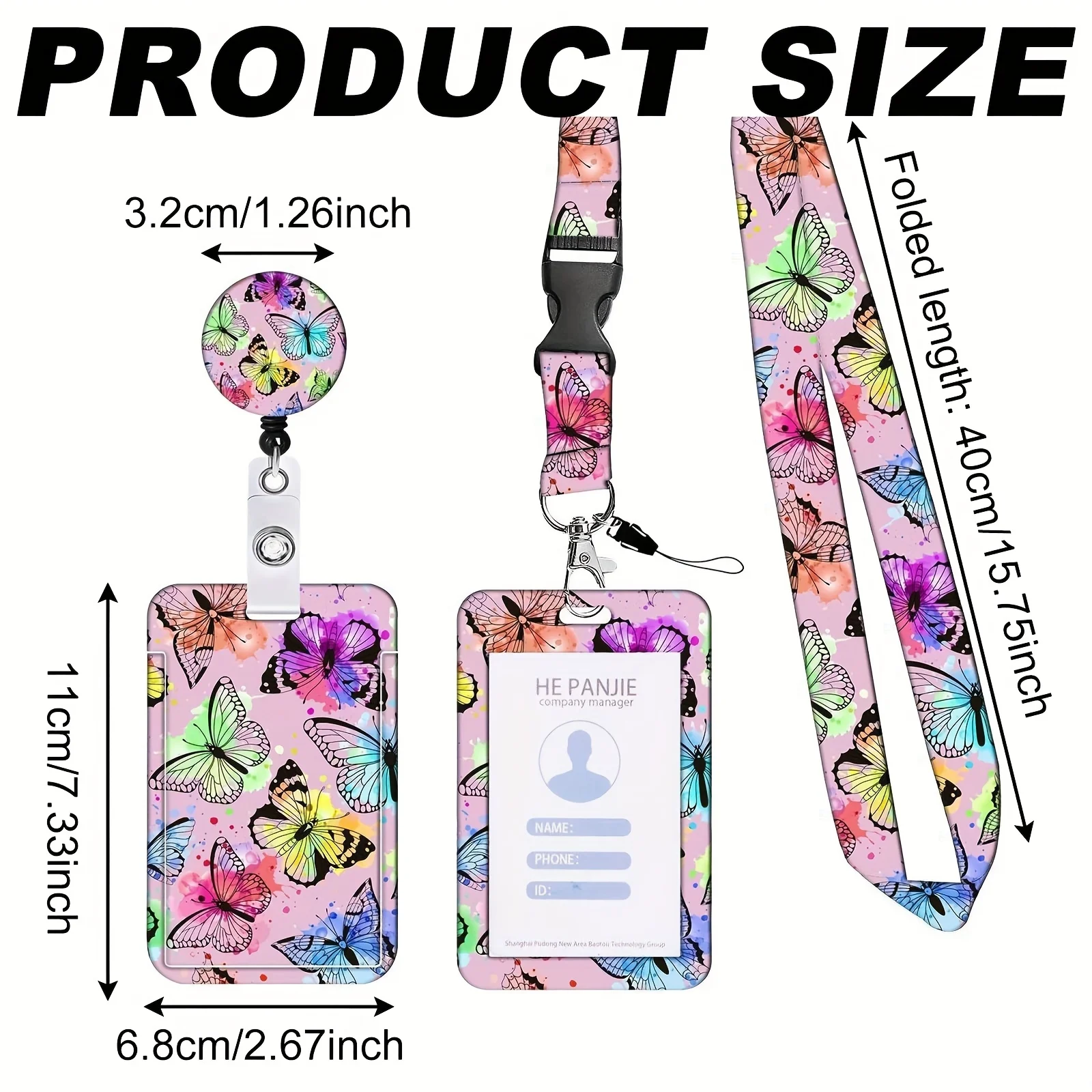 Butterfly Print Id Card Holder, Stylish Lanyard and Business Card Holder, Expandable Id Badge Holder with Drawstring, Neck Tag for School, Office