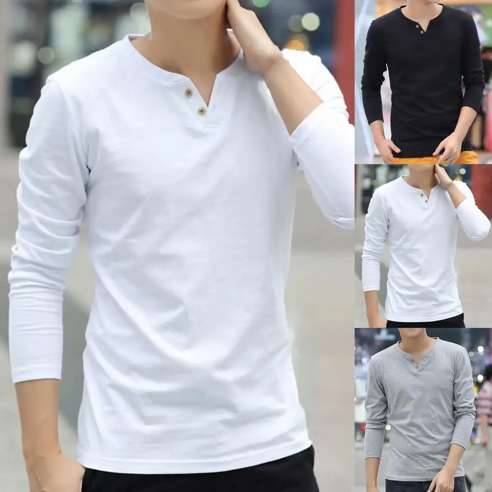 Trendy Men T-shirt Slim Spring Base Shirt V Neck Casual Base Shirt  Skin-friendly