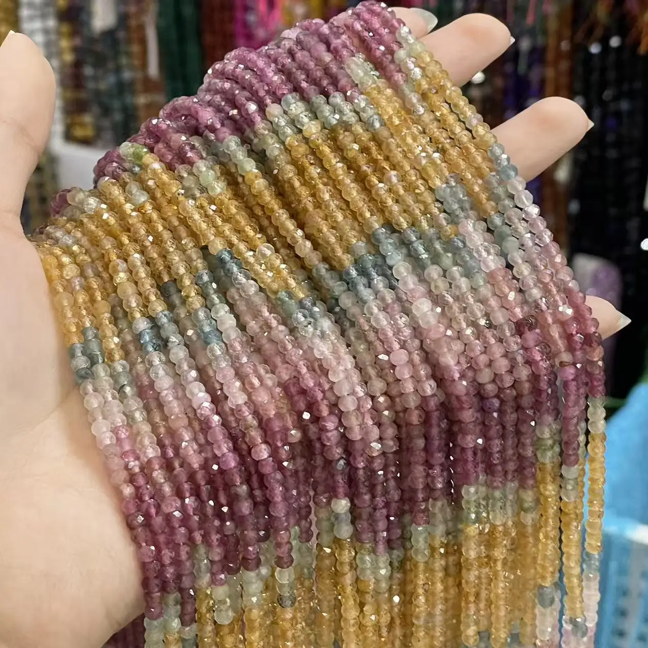 3x4Mm Natural Gradual Change Color Powder Tourmaline Abacus Faceted Flat Beads Loose Beads  Diy Necklace Bracelet Wholesale