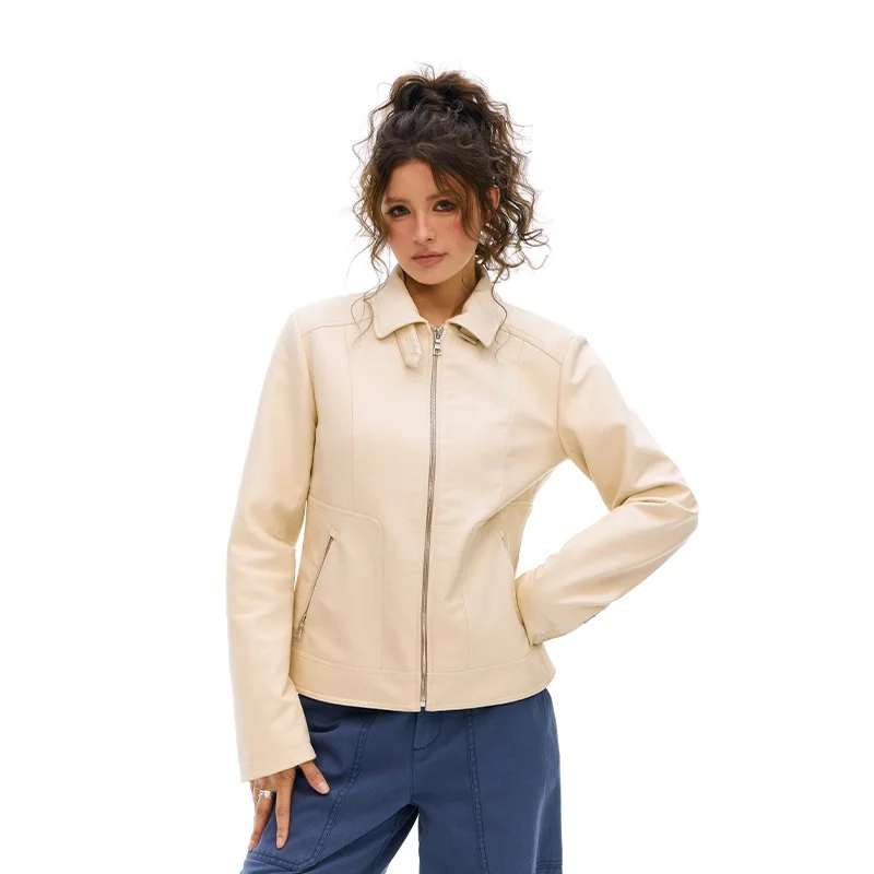 Vone eeE アメリカンレトロレザージャケット レディース ルーズスタイル おしゃれ 秋冬 アウター PU素材 長袖