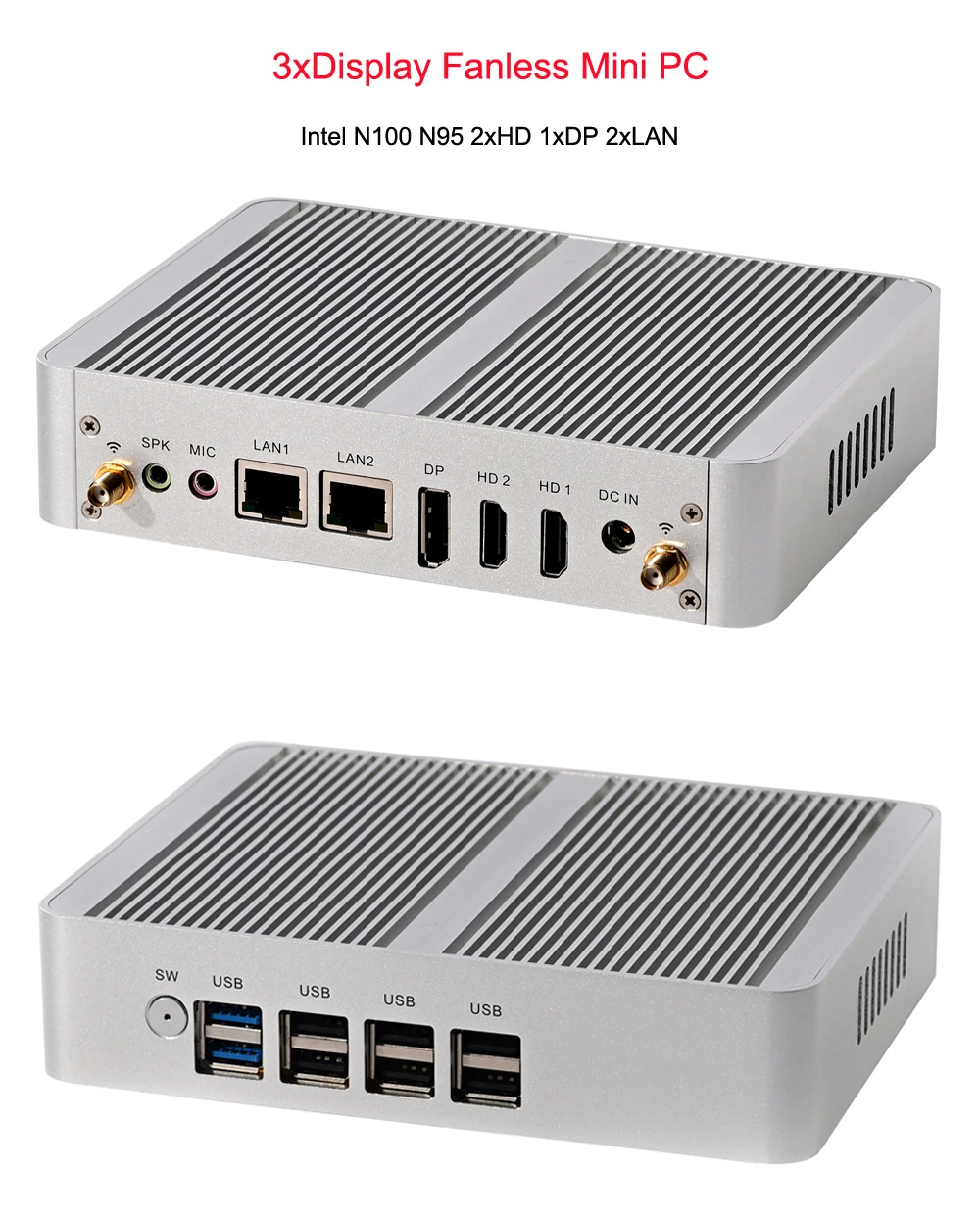 

Безвентиляторный мини-ПК N100 N95 Intel Alder Lake-N Quad Core с 3xDisplay, 2xHD, 1xDP, 2xLAN, Windows 11, для офиса, NUC, 16 ГБ DDR4