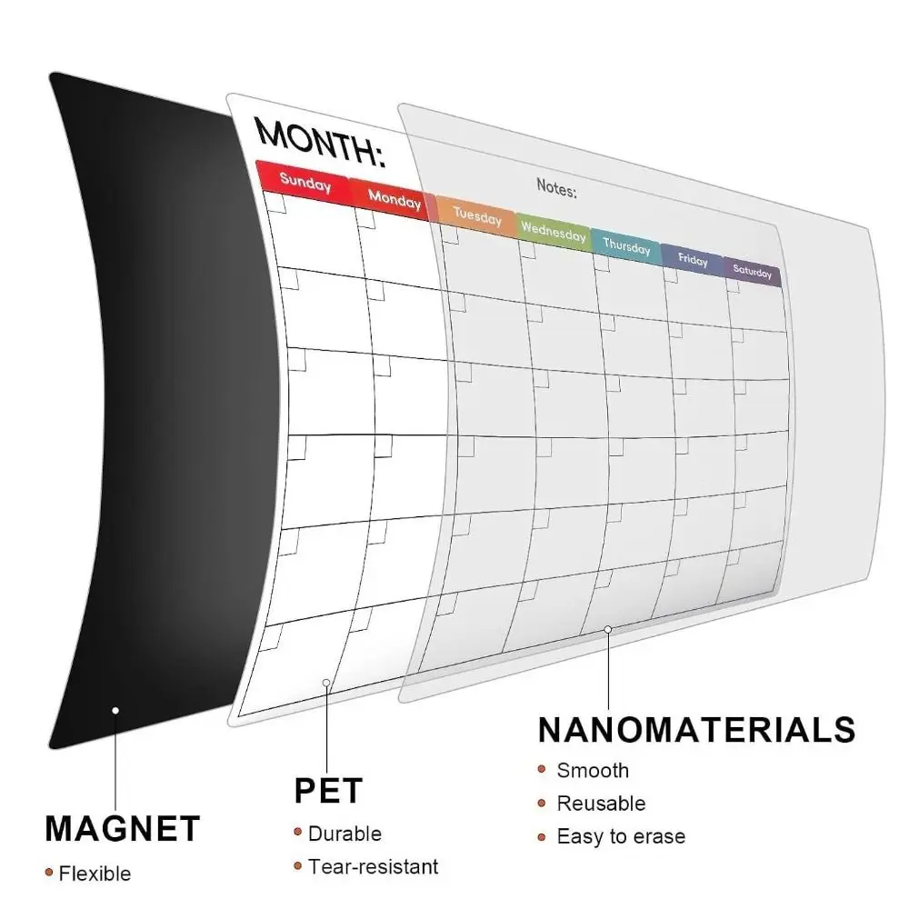 سطح السبورة المغناطيسية للمسح الجاف، سطح السبورة المغناطيسية، جدول التقويم الشهري مع قلم تقويم السبورة البيضاء #5
