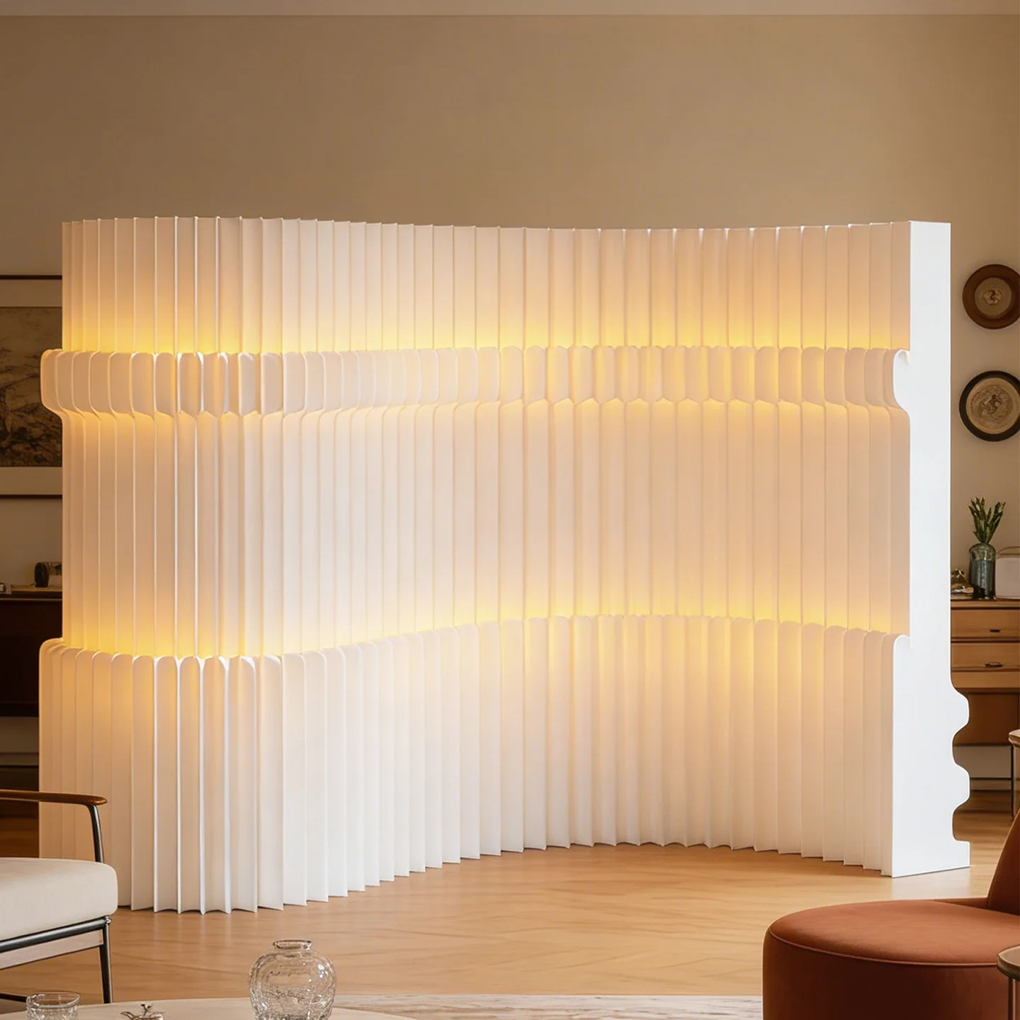 Paper Room Divider Screen Folding Partition Wall Office Living Room Separator Panel Live Stream Background No Drill Light Up