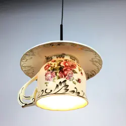 LED Coffee Cup Chandelier Rose Flower Nordic Dessert Shop Coffee Shop Bar Counter Lanyard Decorative Porcelain lights