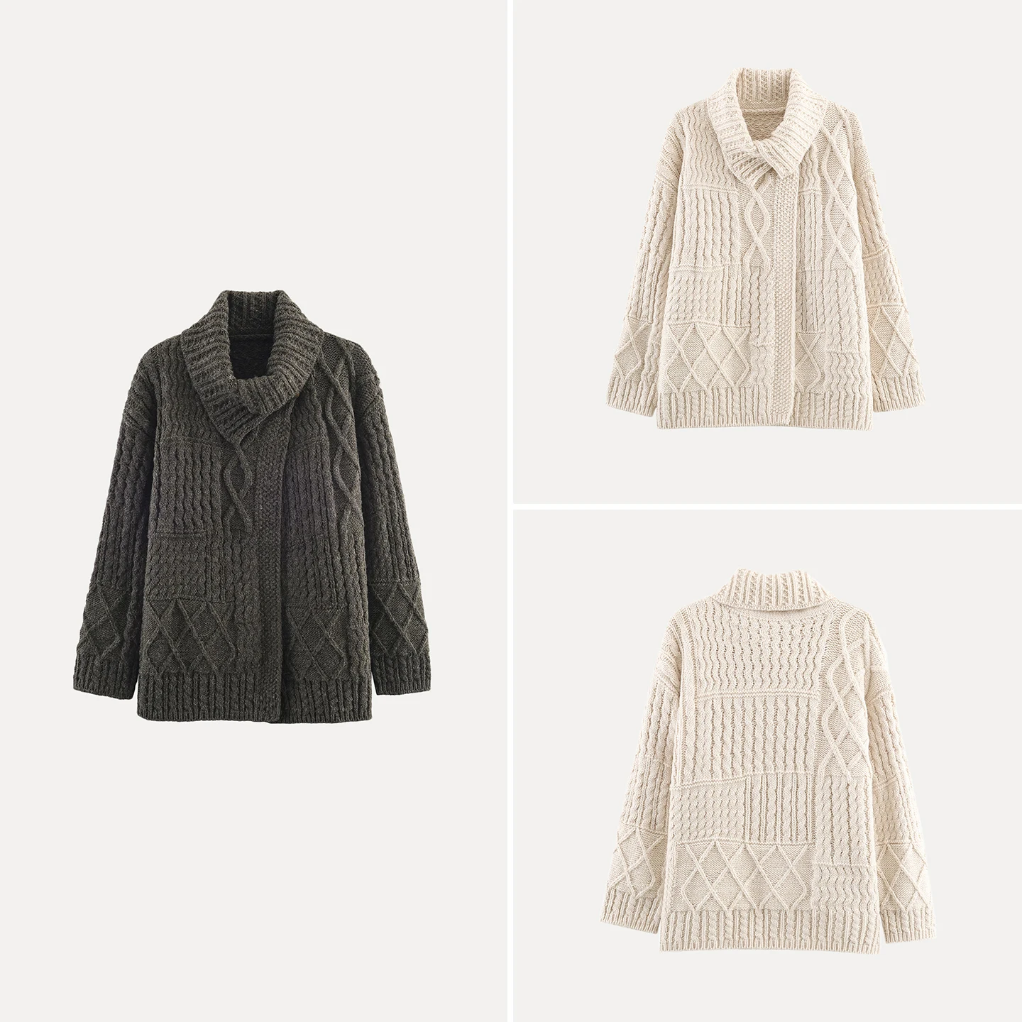 

Осень 2023, новый женский свитер с витой вязкой Faion, открытый кардиган с асимметричным воротником, пальто свободного покроя, длинный свек