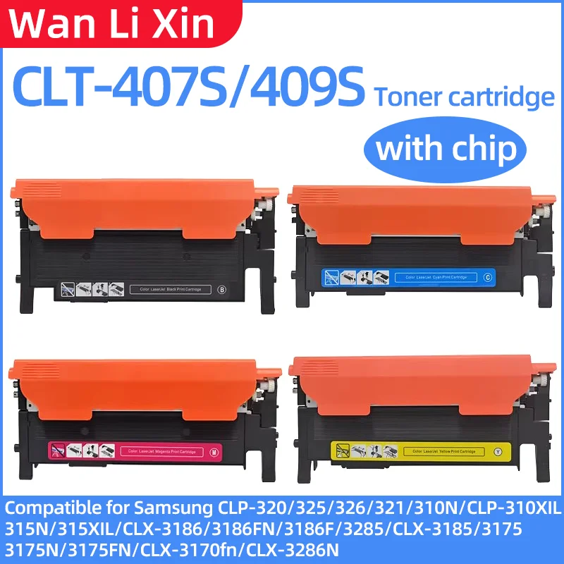 

CLT-K407S CLT407S CLT-409S 407S 409S toner cartridge Compatible for Samsung CLP320 CLP 321 325 326 CLX3180 CLX3185 CLX-3186 3285